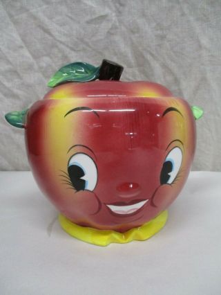 Vintage Py Coronet Japan Apple Cookie Jar Lidded 6.  5 " X 8 " Handpainted