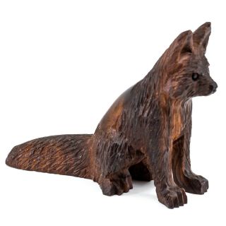 Unique Hand Carved Ironwood Sitting Fox Figurine Wood Carving 5.  25 " Long