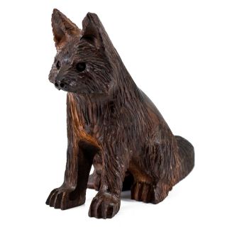 Unique Hand Carved Ironwood Sitting Fox Figurine Wood Carving 5.  25 