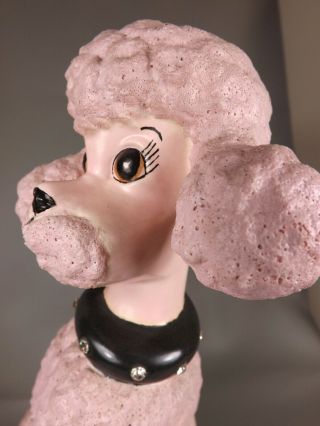 Pink Poodle Figurine Ceramic Large Mid Century Atlantic Mold Rhinestone Sitting