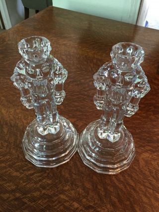 Lead Crystal Glass Nutcracker Candle Sticks - Set Of 2 - Each 8 " Tall