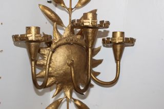 VINTAGE GOLD GILT/LEAF METAL WALL SCONCE CANDLE HOLDER - SPANISH/ITALIAN/MEXICAN 2