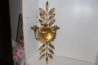 VINTAGE GOLD GILT/LEAF METAL WALL SCONCE CANDLE HOLDER - SPANISH/ITALIAN/MEXICAN 3