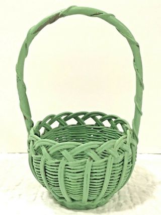 Vintage Miniature Seafoam Green Painted Basket With Handle Cottage