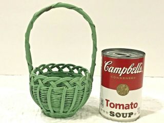 Vintage Miniature Seafoam Green Painted Basket with Handle Cottage 2