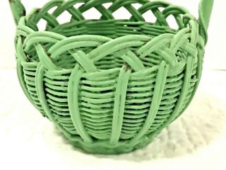 Vintage Miniature Seafoam Green Painted Basket with Handle Cottage 3