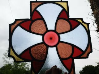 Lovely Old Victorian Piece Of Stained Glass 310mm X 317mm (2 Small Cracks)