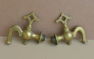 Antique Victorian Brass Taps - Bath Or Large Belfast Type Sink.