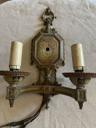 Antique Vintage Cast Iron Ornate Electric Double Arm Wall Sconce Fixture,
