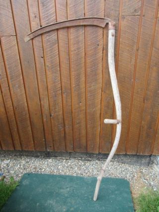 Vintage Antique 60 " Long Scythe Hay Grain Sickle Farm Tool Blade Is 27 " Long