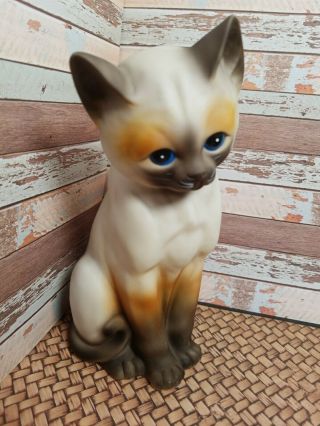 Vintage Large Mann Japan Siamese Kitty Cat Figurine Porcelain Blue Eyes 7 " Tall