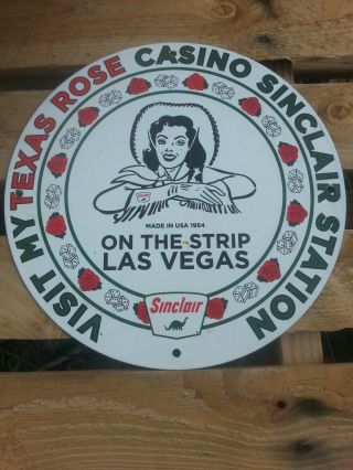 Rare Old Vintage 1954 Sinclair Porcelain Sign Texas Rose Casino Cowgirl Pinup