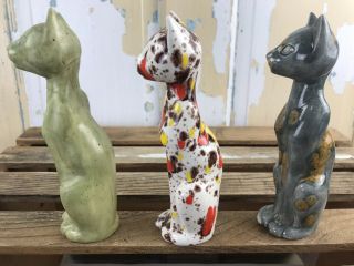 Set Of 3 Vintage Colorful Ceramic Siamese Cat Figurine Mid Century 2