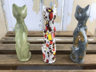 Set Of 3 Vintage Colorful Ceramic Siamese Cat Figurine Mid Century 3