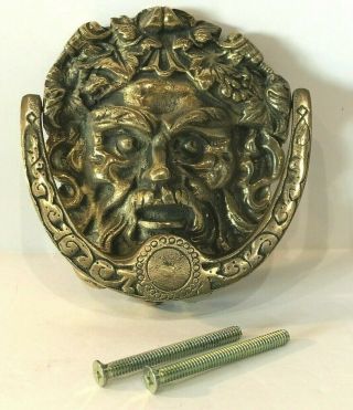 Vintage Brass Bacchus Dionysus Greek Roman Head Door Knocker With Screws