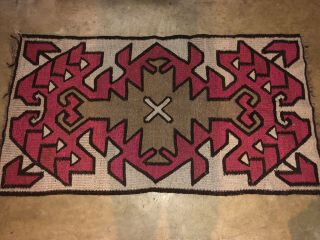 Vintage Mexican Rug Weaving Southwest Texcoco Indian Design 24” X 64”