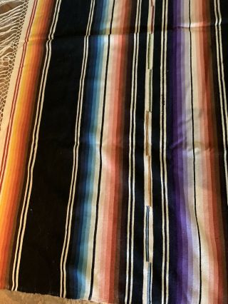 HUGE Vintage Mexican Saltillo Serape Wool Blanket Bedspread Rug 63” X 90”,  fringe 2