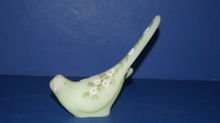 Hand Painted & Signed Custard Satin Glass Fenton Dove Bird With White Flowers