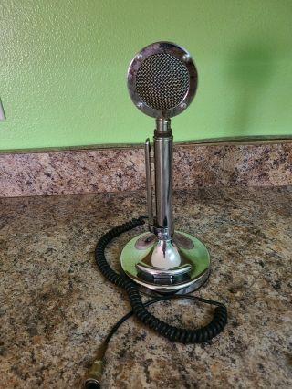 Vintage Chrome Us Astatic D - 104 Ham Cb Radio Microphone With 5 Pin Plug & Eagle