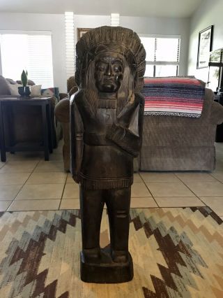 Vintage Wood Carved Cigar Store Indian Statue 40” Tall