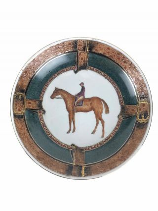 Race Horse Rider Hand Painted Decorative Plate Oklahoma Importing Co.  7 - 3/8 "
