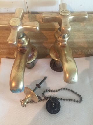 Brass Antique •hot,  Cold Faucets• Vintage Fixtures Bridgeport Brass,  Standard
