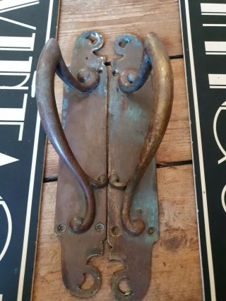 Vintage Old Antique Salvaged Art Nouveau Door Handle Push Pull 12 Inch 3/4
