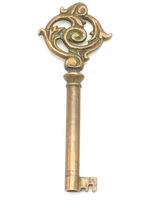 Antique Skeleton Key Old Bronze Hollow Barrel Cabinet Furniture Lock Key