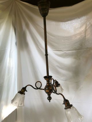 Victorian Antique Brass 3 - Arm Electric Chandelier/light