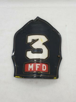 Vintage Fireman Helmet Leather Front Shield Emblem Mfd 3 Long Island Fire Co.  Ny