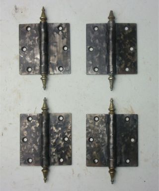 4 Antique Vintage Stanley Sw Door Hinges 3.  5 " X 3.  5 " Brass Steeple Tips