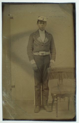 Antique Tintype Of A Fireman / Fire Fighter In Parade Uniform Vintage