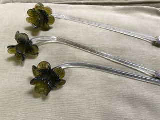Old Stock 3 Murano Venetian Chandelier Olive Green Clear Flower Art Glass