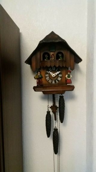 Large Vintage Musical Cuckoo Clock Hubert Herr 3 Weight Spare Or Repairs Germany