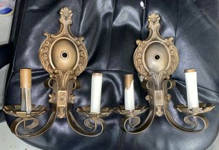 Vintage Pair Brass/bronze Double Arm Wall Sconces