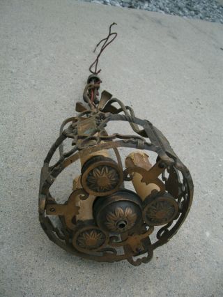 Vintage Bronze Ornate Arts Crafts/Gothic/Revival Hanging Lantern Light Lamp 3