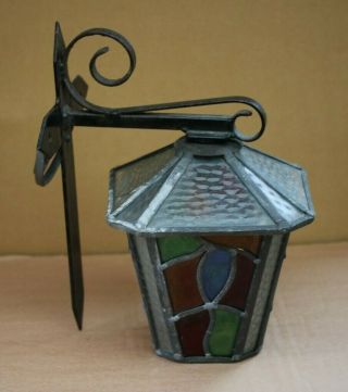 Vintage Leaded Stained Glass Porch/outside Wall Light Lamp Lantern