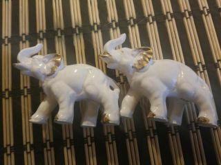 Set Of Two Porcelain Elephant Miniatures - Japan Trunks Up For Luck