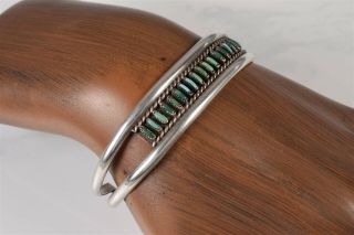 Vtg Bracelet Zuni Navajo Petti Point Inlay Turquoise Sterling Silver 925 15.  2g