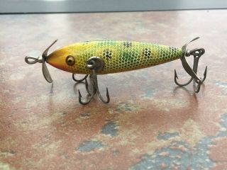 Vintage Pflueger Fishing Lure 3 Hook Glass Eyes Unusual Color Scales