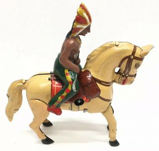 Vintage Germany DRGM Tin Horse Made In US Zone Litho w/ Indigenous Rider 2