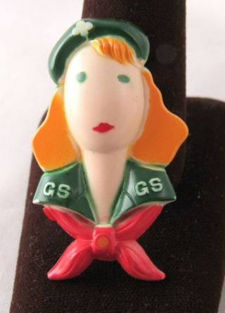 Figural Pin 1940 Intermediate Girl Scout In Uniform Rare Collector Leader Gift