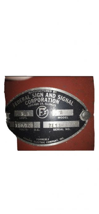 Vintage Federal Signal Corporation Fire Department Siren