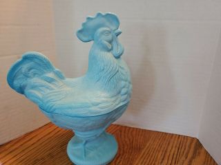 Westmoreland Blue Milk Glass Rooster Candy Dish