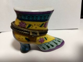 Cbk Shoe Old Fashioned High Top Porcelain Hinged Trinket Box Floral Design