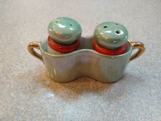 Made In Japan Salt And Pepper Shakers Orange White Green.  Vintage