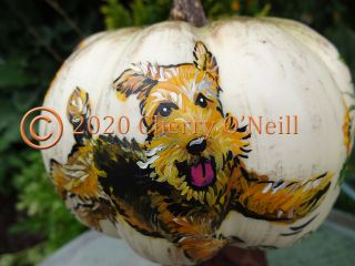 Welsh Terrier Hand Painted Faux Pumpkin & Sunflowers Airedale Lakeland Autumn