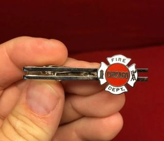 Vintage Chicago Fire Department Tie Clip Clasp Pin Button Enamel