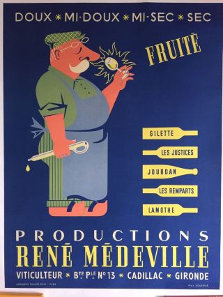 Vintage Wine Lithograph Poster,  1950 