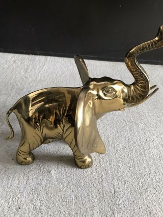 Vintage Large Solid Brass Elephant Trunk Up Tusk Ears 5 Pounds,  12 Inches Long